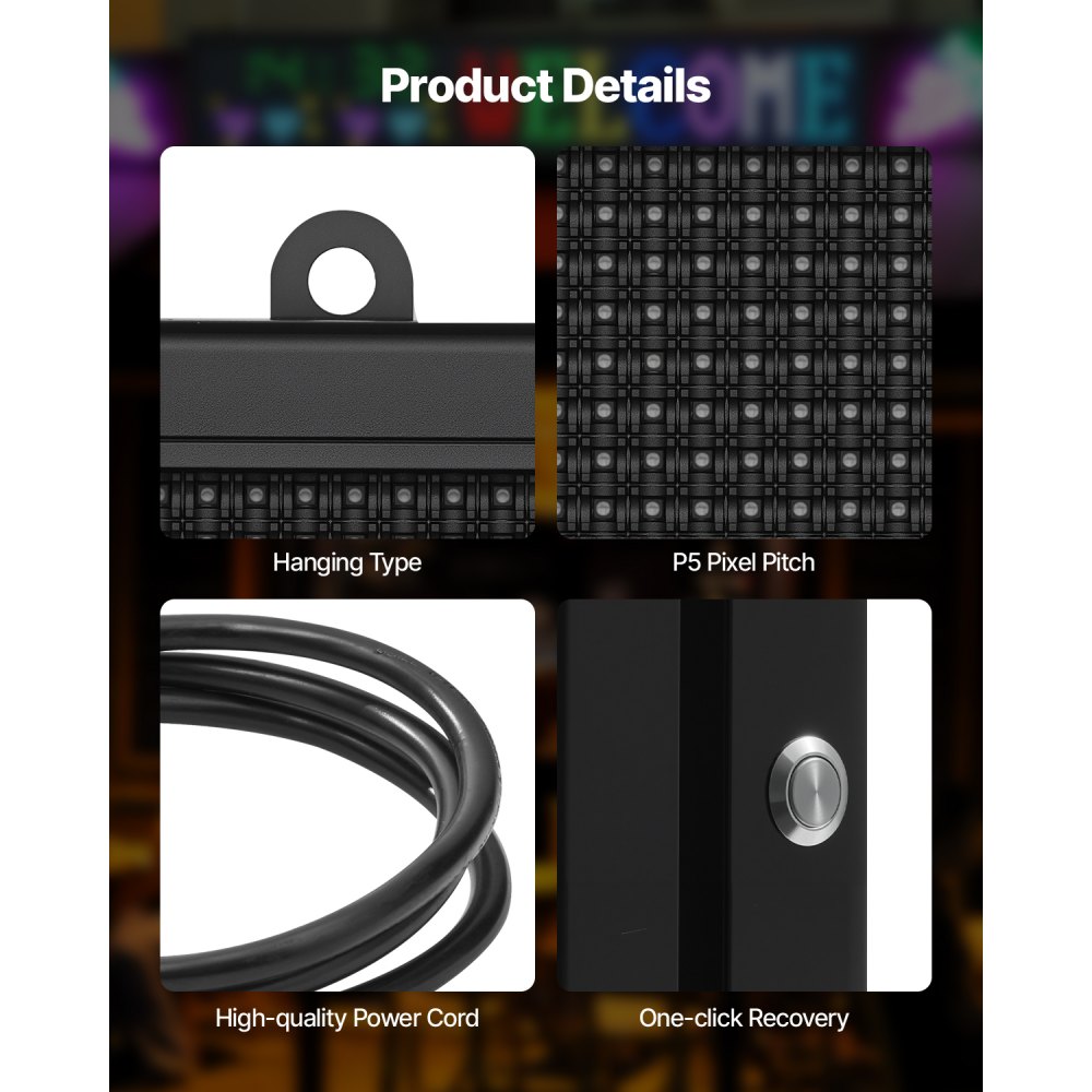 VEVOR Letrero LED Programable 67 x 35 cm Panel Digital Flexible Desplazable a Todo Color Tablero de Visualización con Patrón de Texto Personalizado Control de Aplicación Bluetooth para Publicidad