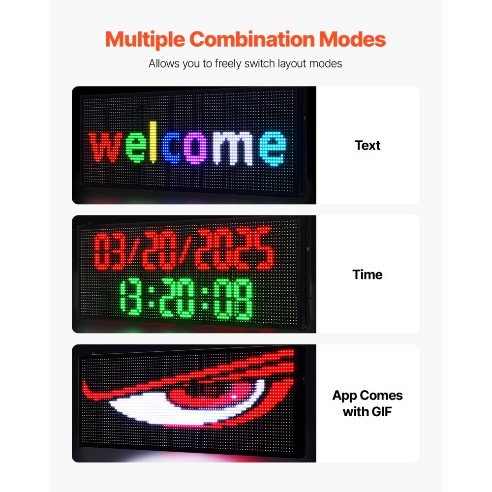 VEVOR Letrero LED Programable 99 x 35 cm Panel Digital Flexible Desplazable a Todo Color Tablero de Visualización con Patrón de Texto Personalizado Control de Aplicación Bluetooth para Publicidad