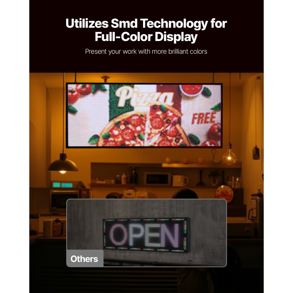 VEVOR Letrero LED Programable 99 x 41,2 cm Panel Digital Flexible Desplazable a Todo Color Tablero de Visualización con Patrón de Texto Personalizado Control de Aplicación Bluetooth para Publicidad