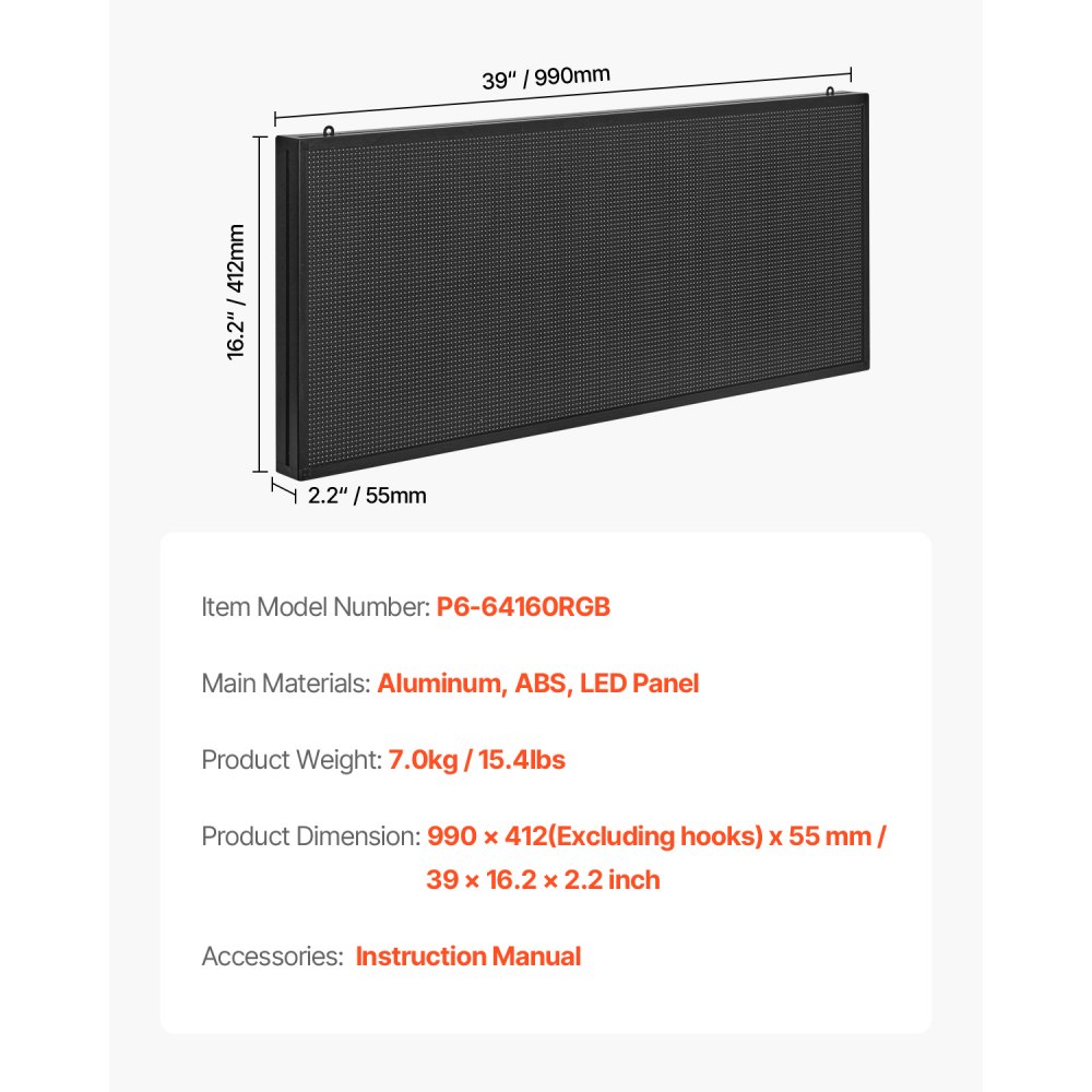 VEVOR Letrero LED Programable 99 x 41,2 cm Panel Digital Flexible Desplazable a Todo Color Tablero de Visualización con Patrón de Texto Personalizado Control de Aplicación Bluetooth para Publicidad