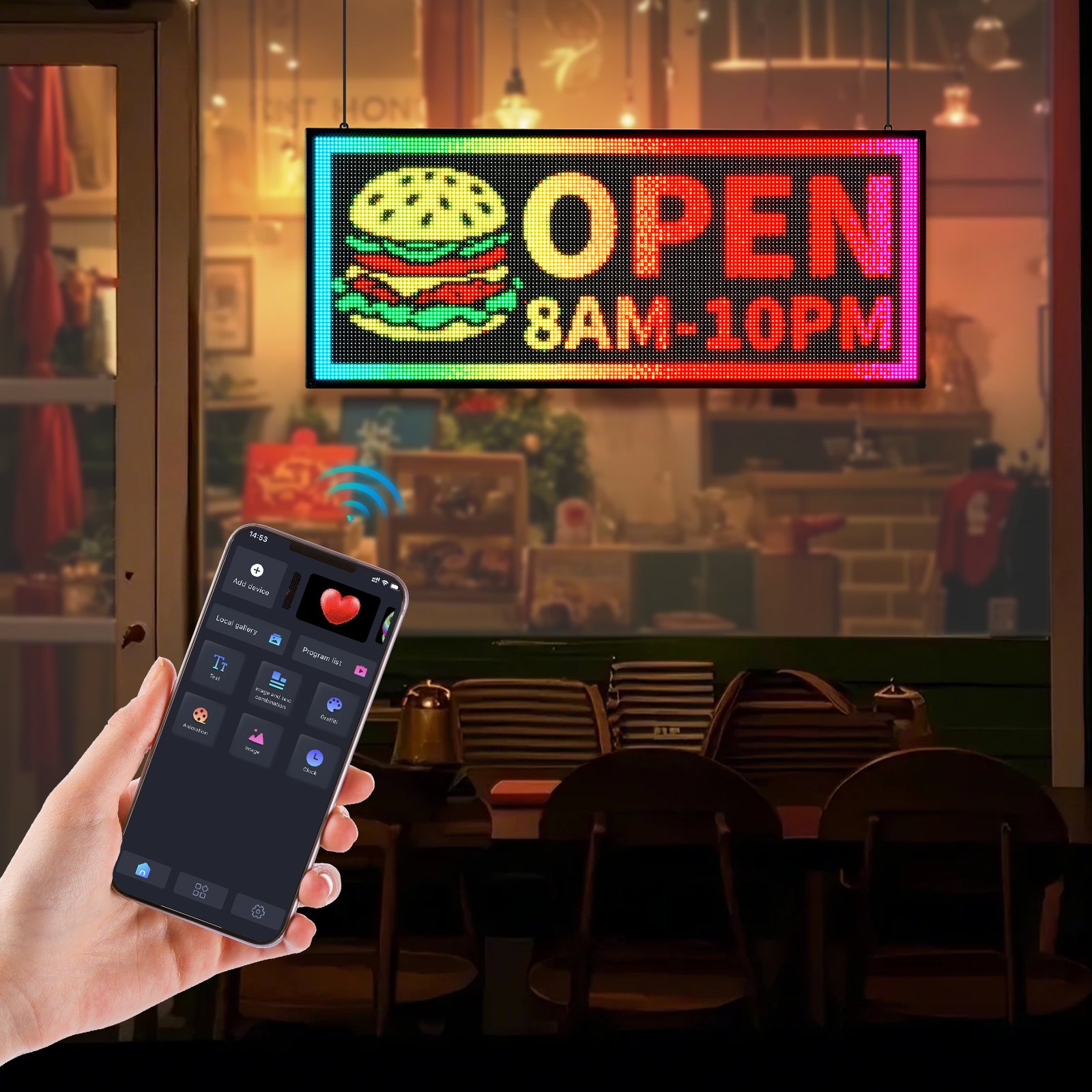 VEVOR Letrero LED Programable 99 x 41,2 cm Panel Digital Flexible Desplazable a Todo Color Tablero de Visualización con Patrón de Texto Personalizado Control de Aplicación Bluetooth para Publicidad