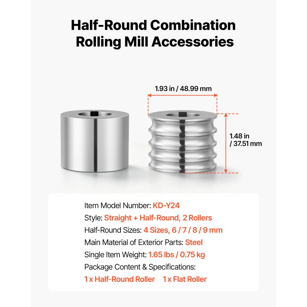 VEVOR 2 Rodillos de Recambio para Máquina de Laminación de Joyas 4 Tamaños, Accesorios de Repuesto para Laminadora para Fabricar Anillos Pulseras de Oro, Plata, 1 Plano y 1 Semicircular, 6/7/8/9 mm