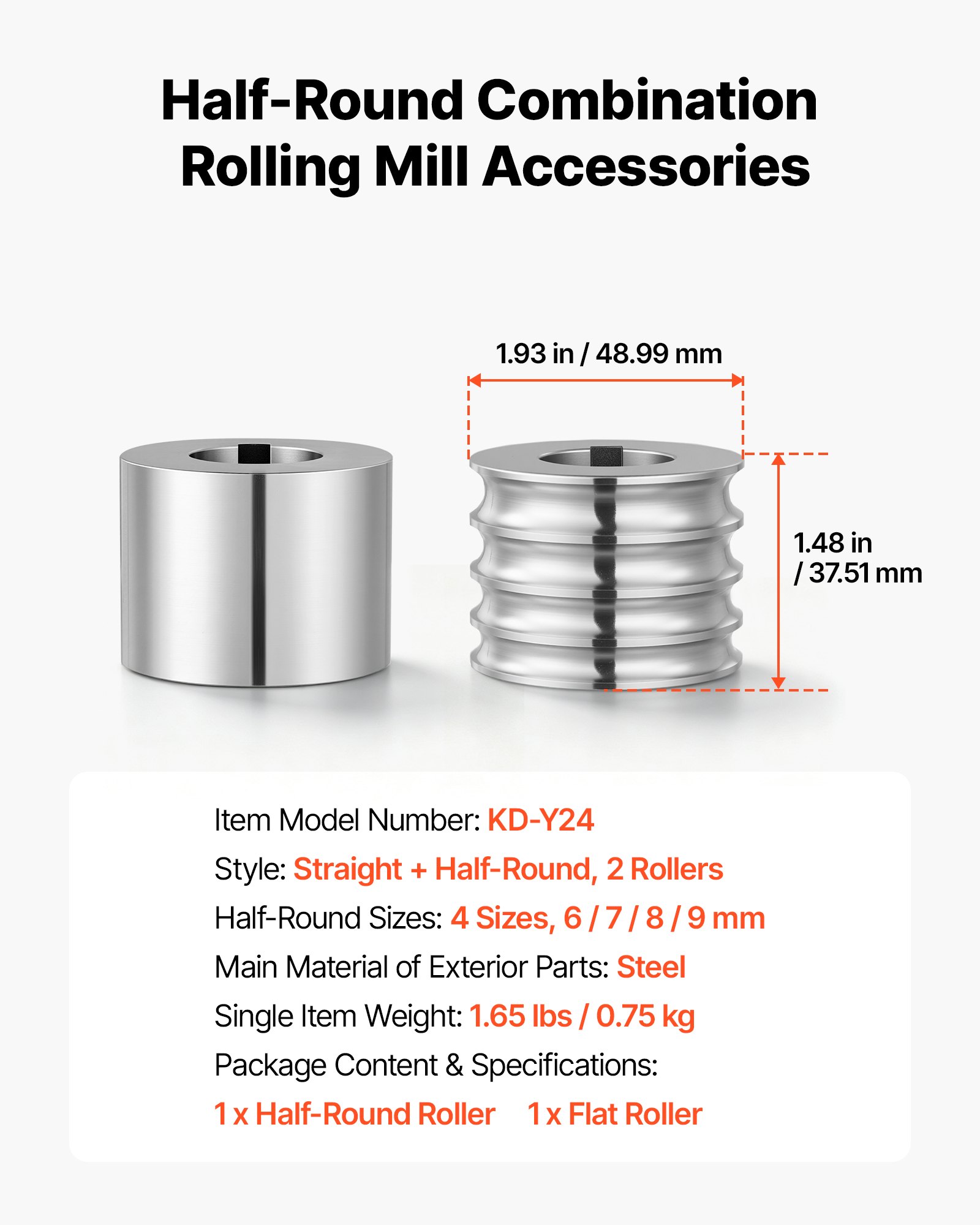 VEVOR 2 Rodillos de Recambio para Máquina de Laminación de Joyas 4 Tamaños, Accesorios de Repuesto para Laminadora para Fabricar Anillos Pulseras de Oro, Plata, 1 Plano y 1 Semicircular, 6/7/8/9 mm