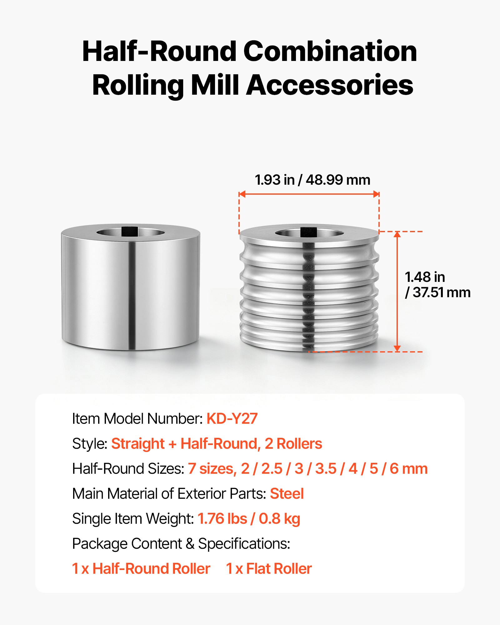 VEVOR 2 Rodillos de Repuesto para Máquina de Laminación de Joyas 7 Tamaños, Recambio para Laminadora para Fabricar Anillos Pulseras de Oro Plata, 1 Plano y 1 Semicircular, 2/2,5/3/3,5/4/5/6 mm, Acero