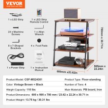 VEVOR 4 Capas de Soporte de Multimedia de Madera con Regletas de Enchufes y LED