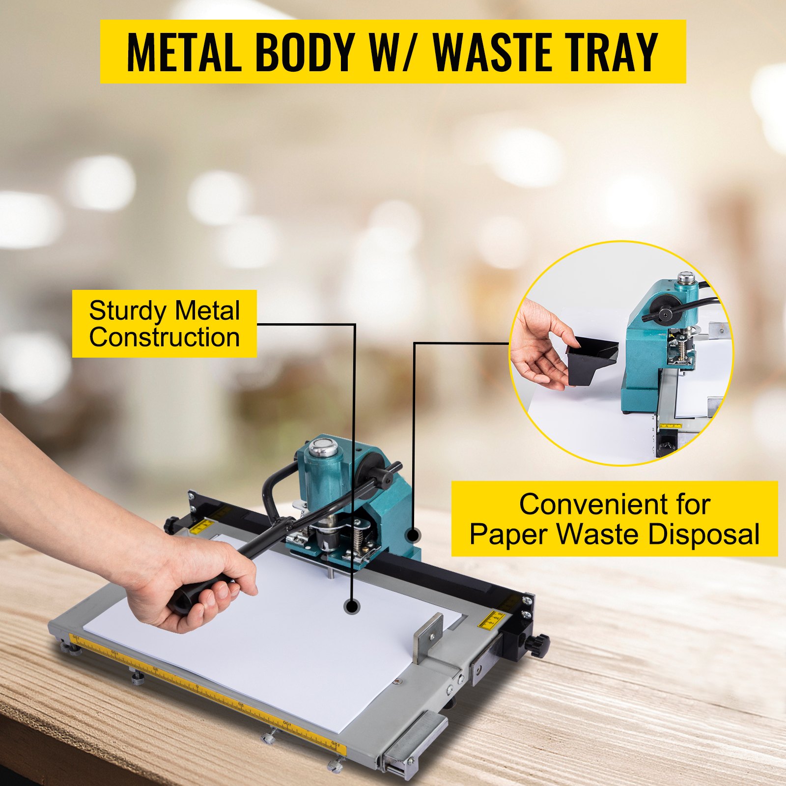 VEVOR Perforadora de Papel 5 Orificios Perforadora de Grueso y Esfuerzo Capacidad de 300 Hojas Diámetro 5 mm Base Móvil Perforador de Agujero 45 x 31,5 x 21 cm con Cuerpo de Metal y Taladro de Acero