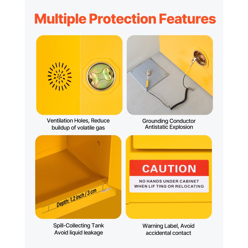 VEVOR Gabinete para Materiales Inflamables, Gabinete Ignífugo 96,4 x 86,4 x 165,1 cm de 246 L de Acero Laminado en Frío y Galvanizado con Estante Ajustable para Uso Comercial/Doméstico, Amarillo