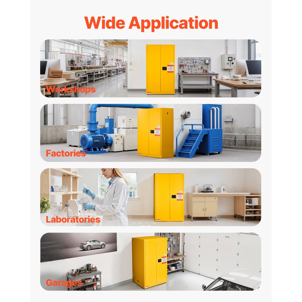 VEVOR Gabinete para Materiales Inflamables, Gabinete Ignífugo 96,4 x 86,4 x 165,1 cm de 246 L de Acero Laminado en Frío y Galvanizado con Estante Ajustable para Uso Comercial/Doméstico, Amarillo