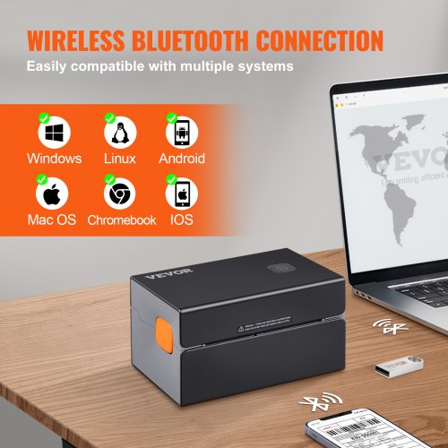 VEVOR Impresión de etiquetas de envío de alta velocidad USB/BT Impresora térmica de etiqueta 4x6 300DPI Creador de etiquetas de escritorio compatible