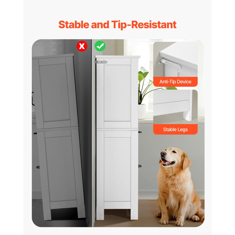 VEVOR Armario de Baño de 4 Niveles de Almacenamiento de Madera, con 2 Puertas, 2 Cajones y Estante Ajustable, Moderno e Independiente, para Cocina, Salón o Entrada, Blanco, 300 x 600 x 1100 mm