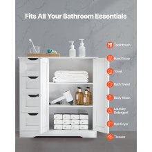VEVOR Mueble de Baño de Madera 4 Cajones y Estante Ajustable Blanco 3 Niveles