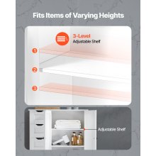 VEVOR Mueble de Baño de Madera 4 Cajones y Estante Ajustable Blanco 3 Niveles