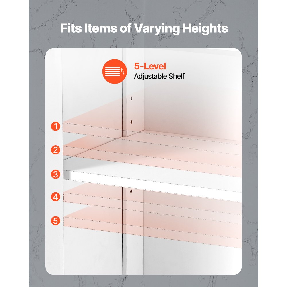 VEVOR Bathroom Floor Cabinet, 4-Tier, Wooden Storage Organizer with 4 Doors and Adjustable Shelf, Modern Bathroom Furniture Home Decor Freestanding Cupboard for Kitchen/Living Room/Entryway Use, White