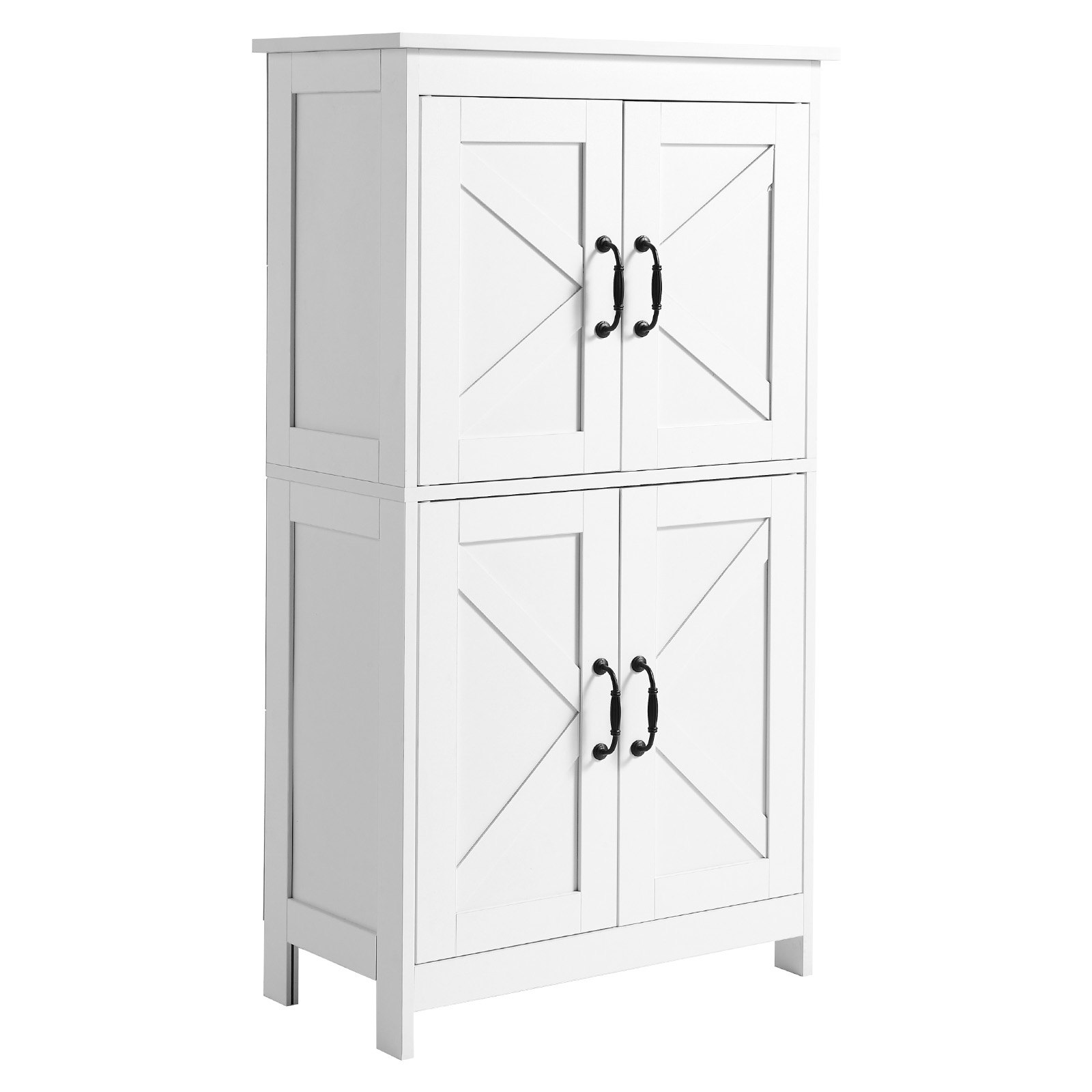 VEVOR Bathroom Floor Cabinet, 4-Tier, Wooden Storage Organizer with 4 Doors and Adjustable Shelf, Modern Bathroom Furniture Home Decor Freestanding Cupboard for Kitchen/Living Room/Entryway Use, White