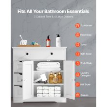 VEVOR Mueble de Baño de Madera Estante y 4 Cajones Resistente al Agua Blanco