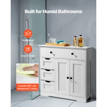 VEVOR Mueble de Baño de Madera Estante y 4 Cajones Resistente al Agua Blanco