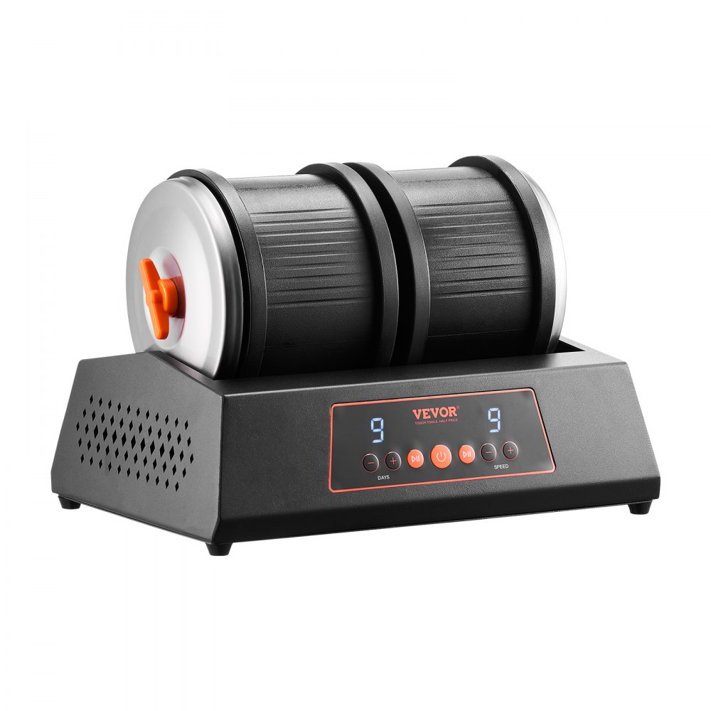 VEVOR Pulidora de Rocas 9 Velocidades Pulidora de Piedras de Doble Barril Cuerpo de Acero Temporizador de Pulido de 9 Días Motor de Transmisión Directa Pulidora Rotativa Silenciosa de 35 dB