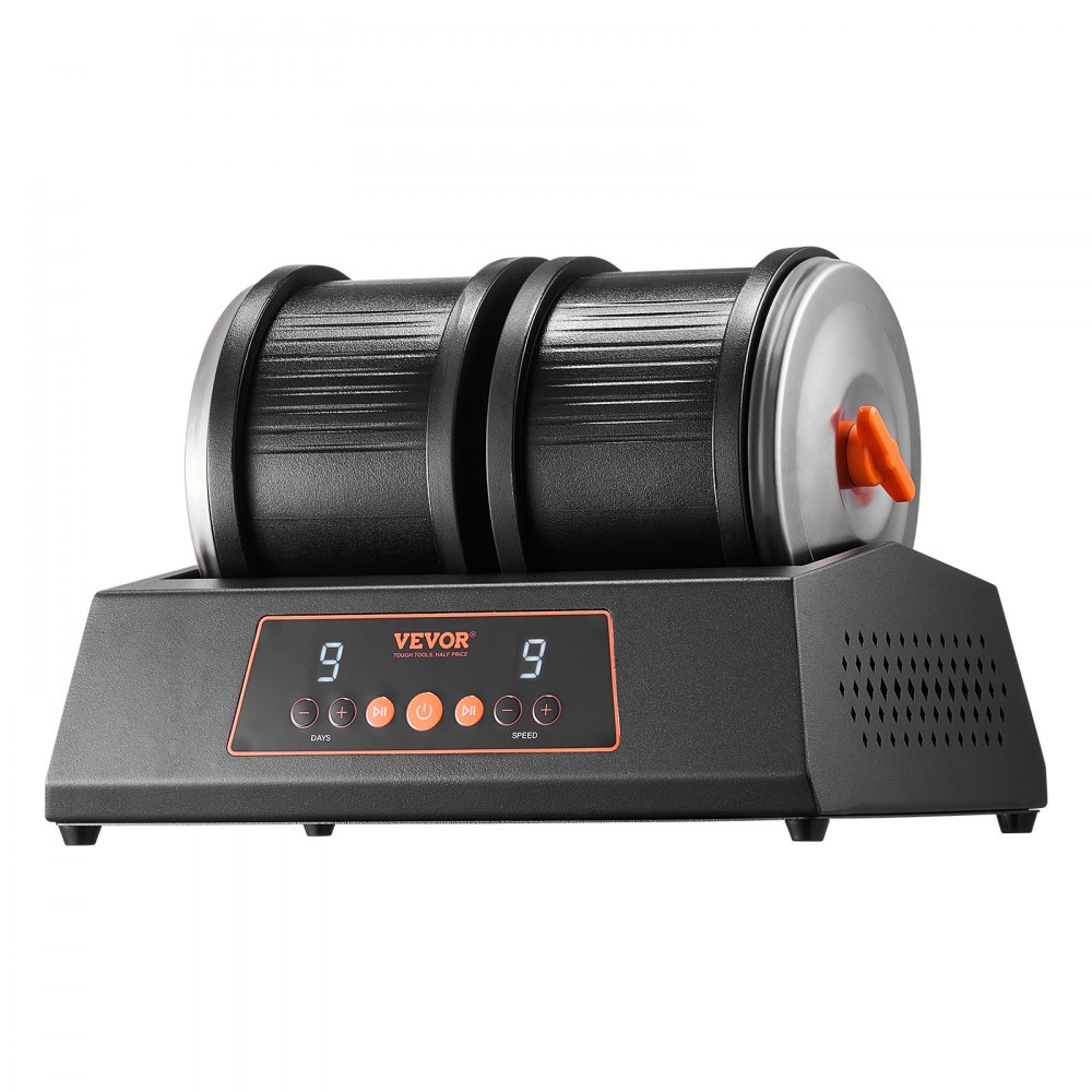 VEVOR Pulidora de Rocas 9 Velocidades Pulidora de Piedras de Doble Barril Cuerpo de Acero Temporizador de Pulido de 9 Días Motor de Transmisión Directa Pulidora Rotativa Silenciosa de 35 dB