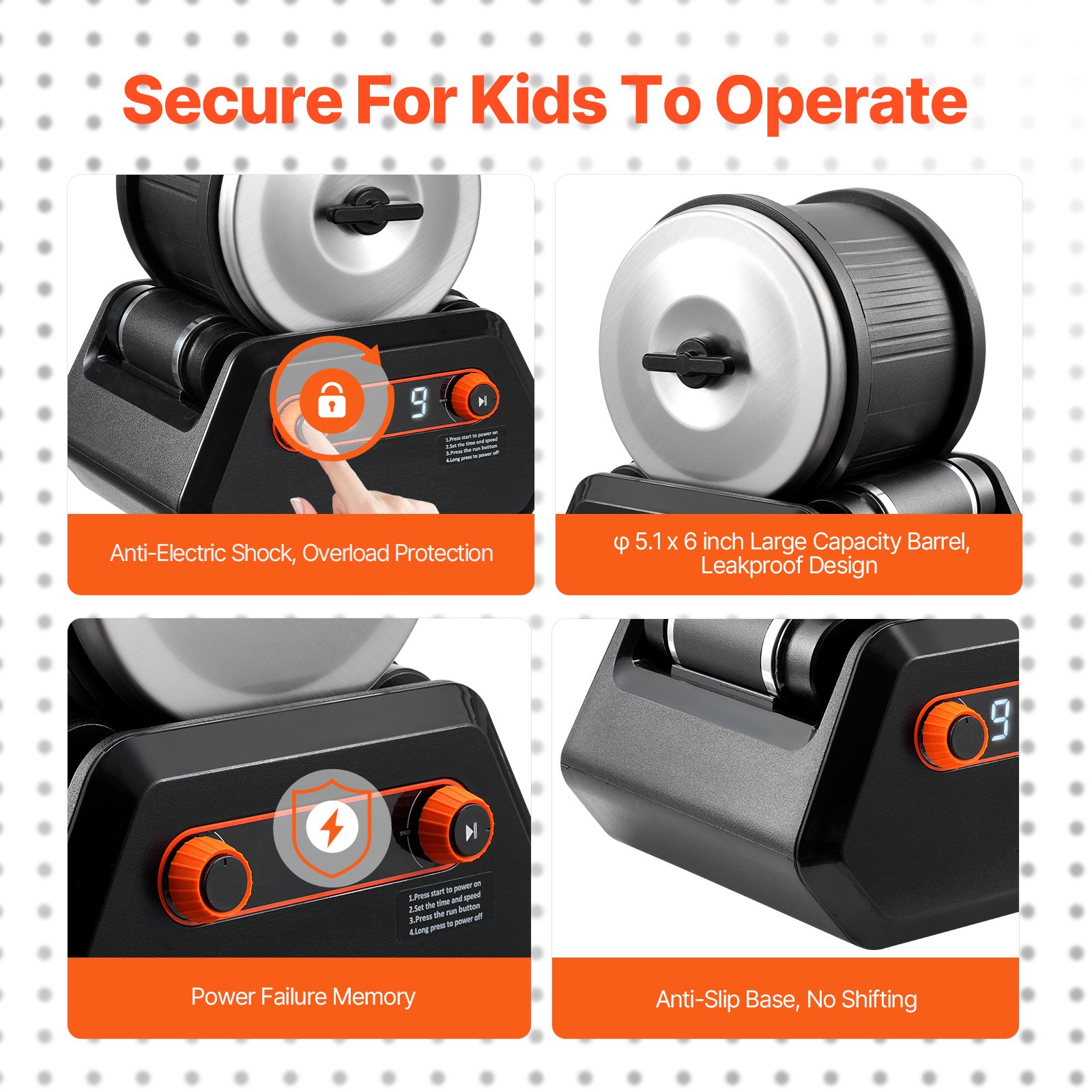 VEVOR Pulidora de Piedras 9 Velocidades Kit de Pulido de Rocas Temporizador de Pulido de 9 Días Cuerpo de ABS Pulidora de Rocas con Piedras Preciosas en Bruto y Granos de Pulido para Principiantes