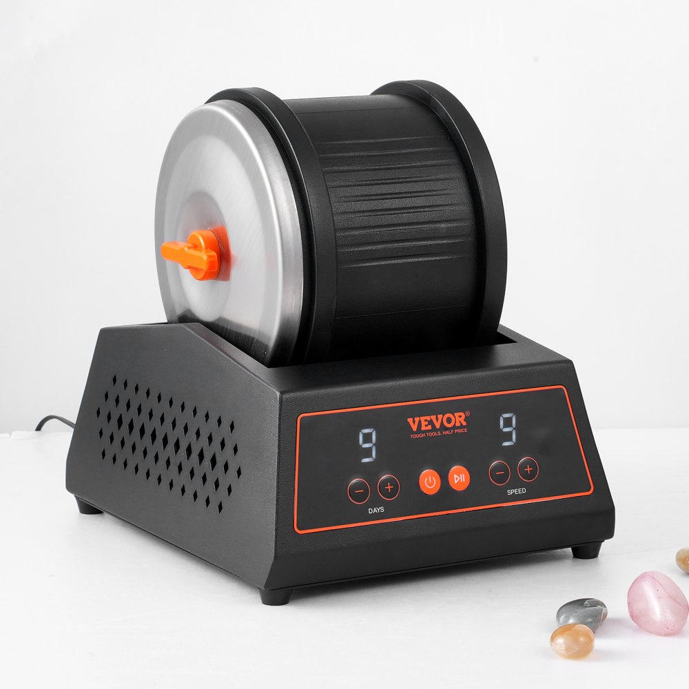 VEVOR Pulidora de Piedras 9 Velocidades Kit de Pulido de Piedras Temporizador de 9 Días Cuerpo de Acero Laminado en Frío Pulidora de Rocas con Motor de Accionamiento Directo para Principiantes