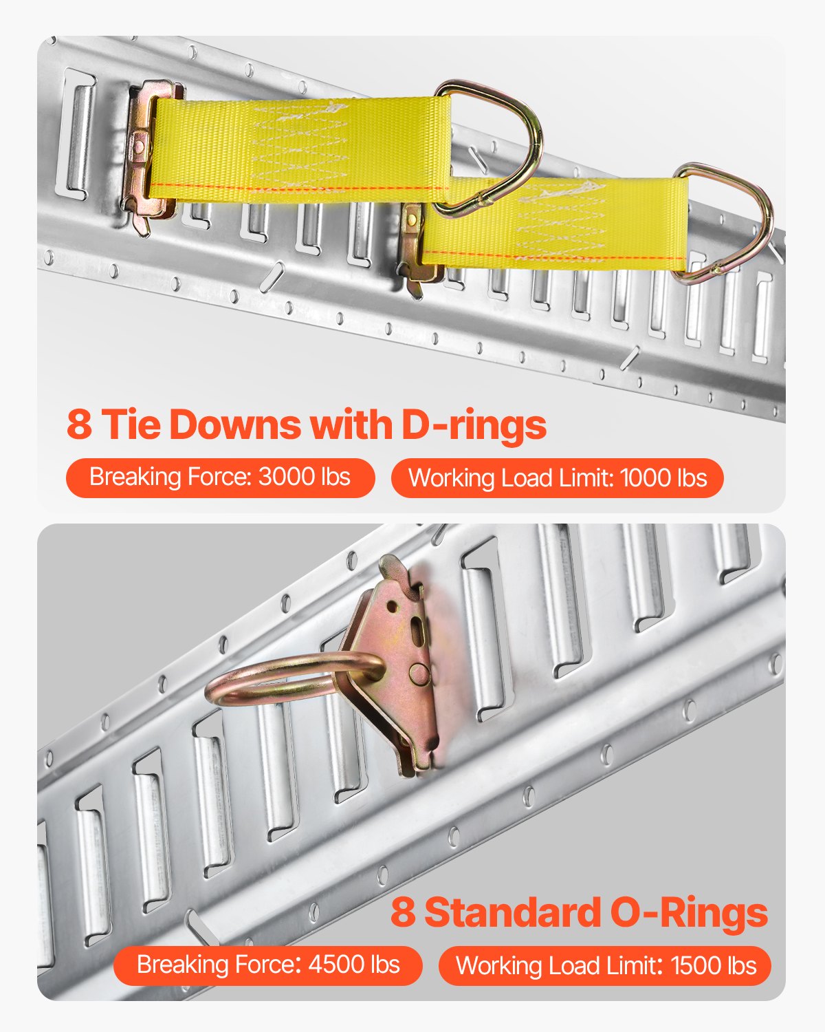 VEVOR lashing rails, 34 pcs., airline rails, silver, transport rail, 454 kg max. load capacity, anchor rail, 1.52 m rail length, lashing rail for securing loads on trailers and motorhomes