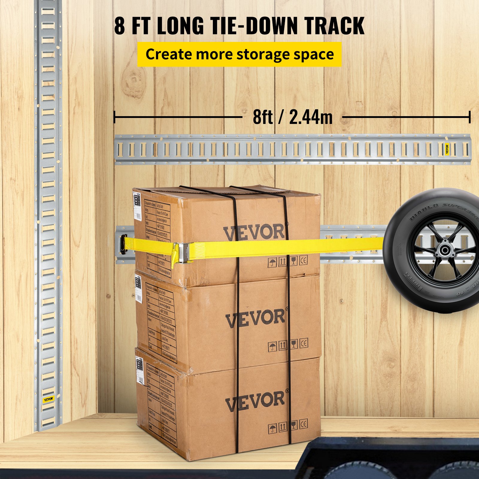 VEVOR Riel de Amarre Universal E-track de 2,44m Rieles Horizontales de Pista E 4 Piezas Rieles de Amarre en E de Acero Versátil Riel E-track de Amarre Plata para Carga en Camionetas Camiones Remolques