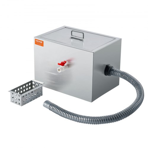 VEVOR Interceptor de Grasa Comercial Separador de Grasa 3,6kg Trampa de Grasa Entrada Lateral Acero Inoxidable Debajo del Fregadero Separador de Agua y Aceite 2,8 GPM para Cocina, Cantina, Restaurante