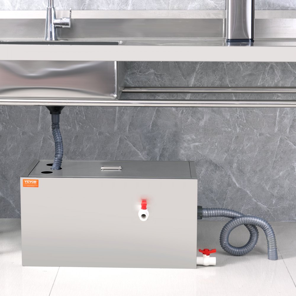 VEVOR Interceptor de Grasa Comercial Separador de Grasa 11kg Trampa de Grasa Entrada Superior Acero Inoxidable Debajo del Fregadero Separador de Agua y Aceite 6,4 GPM para Cocina, Cantina, Restaurante