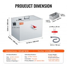 VEVOR Interceptor de Grasa Comercial Separador de Grasa 3,6kg Trampa de Grasa Entrada Superior Acero Inoxidable Debajo del Fregadero Separador de Agua y Aceite 2,8GPM para Cocina, Cantina, Restaurante