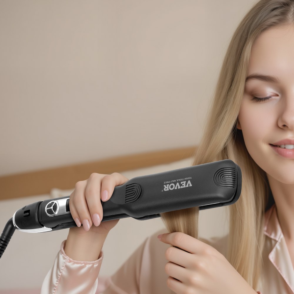 VEVOR Hair Straightener, 4 cm Titanium Straightener, Hair Iron with Negative Ions, LCD Display and 25 Temperature Settings – 210 °F (approx. 99 °C) to 450 °F (approx. 232 °C), for Salon, Home or Travel