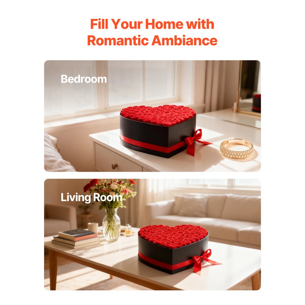 VEVOR 100 Rosas Eternas en Caja con Forma de Corazón, Ramo de Flores Preservadas, Caja de Regalo de Flores para tu Esposa, Madre, Pareja, para Boda, Día de la Madre, San Valentín, Navidad, Rojo