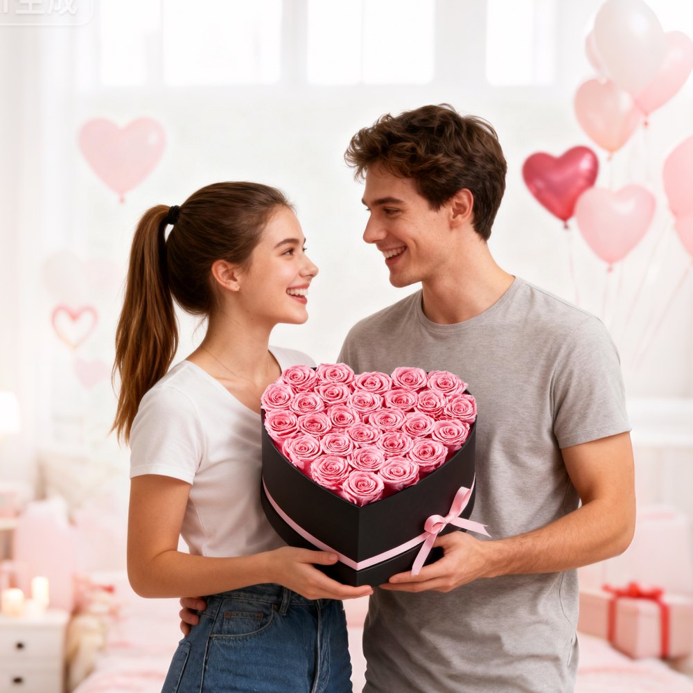 VEVOR 27 Rosas Eternas en Caja con Forma de Corazón, Ramo de Flores Preservadas, Caja de Regalo de Flores para Esposas, Madres, Amantes, para Bodas, Día de la Madre, San Valentín, Navidad, Rosa
