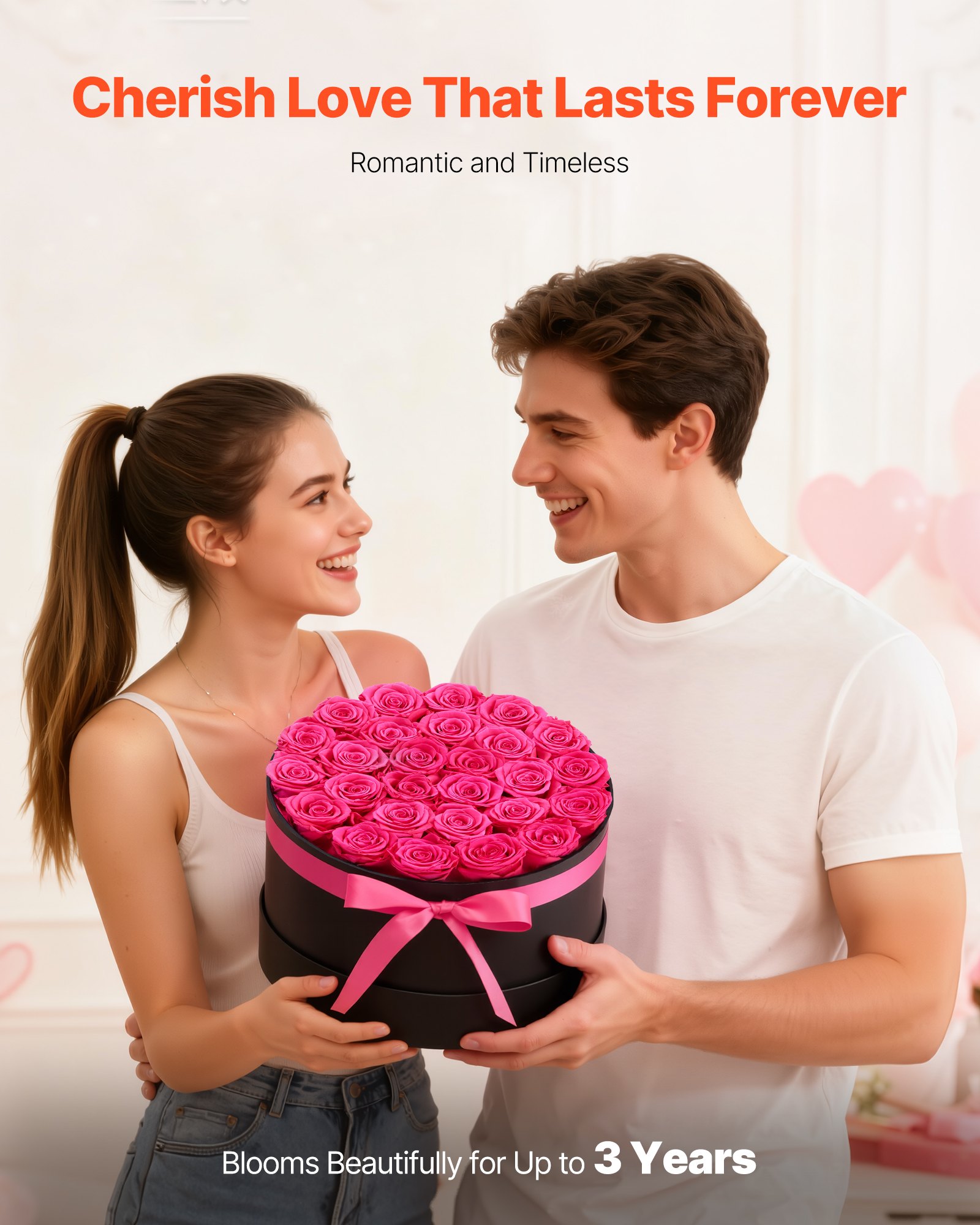 VEVOR 27 Rosas Eternas en Caja Redonda, Ramo de Flores Preservadas, Caja de Regalo de Flores para Esposa, Madre, Pareja, Boda, Día de la Madre, San Valentín, Navidad, Rosa Roja, 227 x 227 x 140 mm