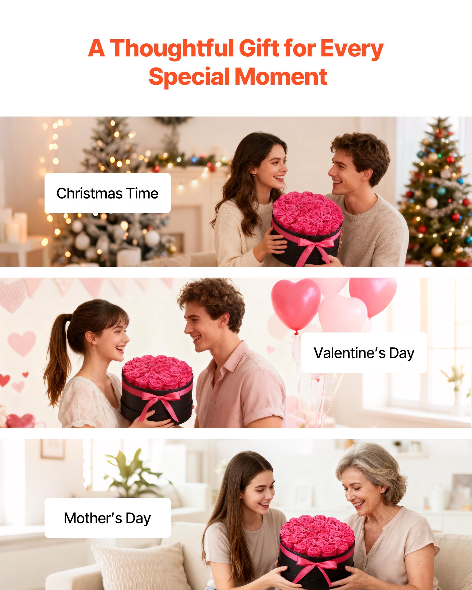 VEVOR 27 Rosas Eternas en Caja Redonda, Ramo de Flores Preservadas, Caja de Regalo de Flores para Esposa, Madre, Pareja, Boda, Día de la Madre, San Valentín, Navidad, Rosa Roja, 227 x 227 x 140 mm