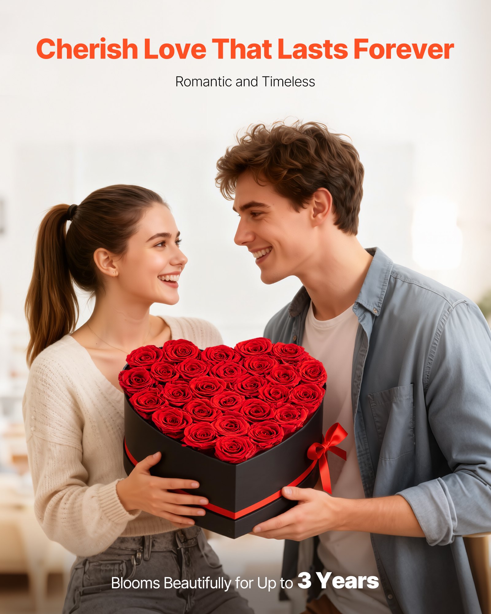 VEVOR 27 Rosas Eternas en Caja con Forma de Corazón, Ramo de Flores Preservadas, Caja de Regalo de Flores para tu Esposa, Madre, Pareja, para Boda, Día de la Madre, San Valentín, Navidad, Rojo
