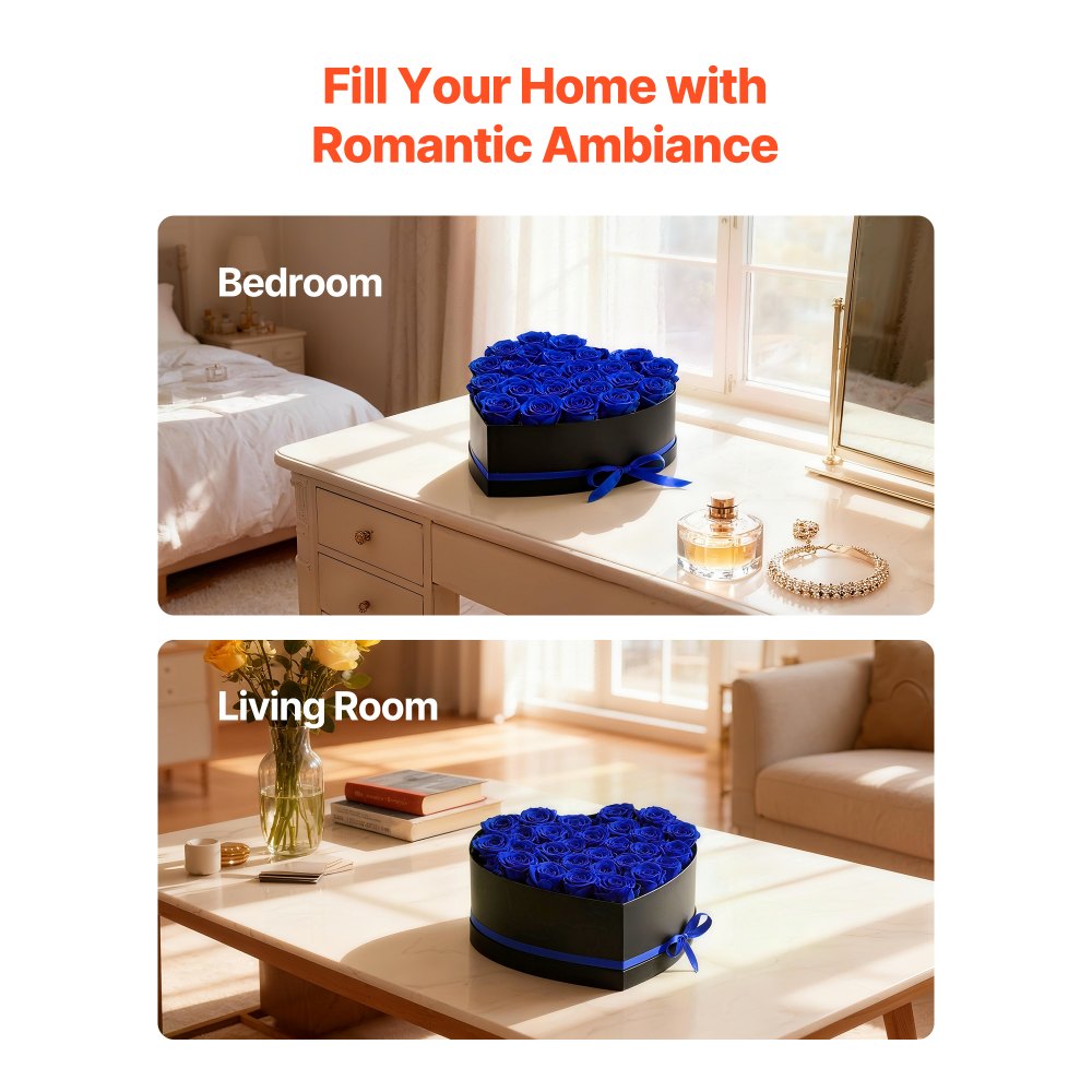 VEVOR 27 Rosas Eternas en Caja con Forma de Corazón, Ramo de Flores Preservadas, Regalo para Esposa, Madre, Pareja, Boda, Día de la Madre, San Valentín, Navidad, Azul Real, 224 x 231 x 145 mm