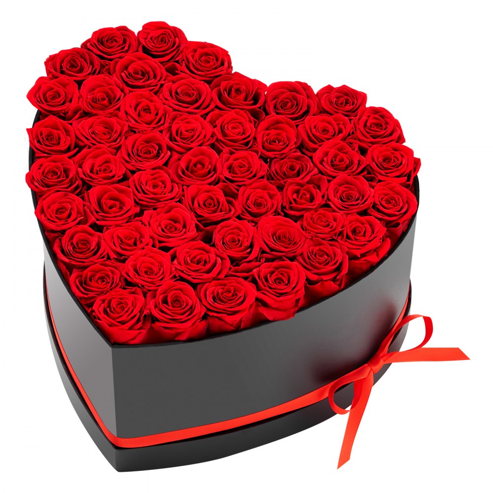 VEVOR 50 Rosas Eternas en Caja con Forma de Corazón, Ramo de Flores Preservadas, Caja de Regalo de Flores para tu Esposa, Madre, Pareja, para Boda, Día de la Madre, San Valentín, Navidad, Rojo