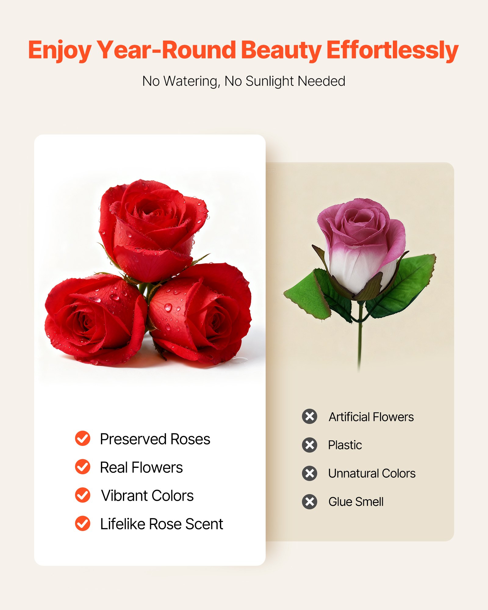 VEVOR 50 Rosas Eternas en Caja con Forma de Corazón, Ramo de Flores Preservadas, Caja de Regalo de Flores para tu Esposa, Madre, Pareja, para Boda, Día de la Madre, San Valentín, Navidad, Rojo