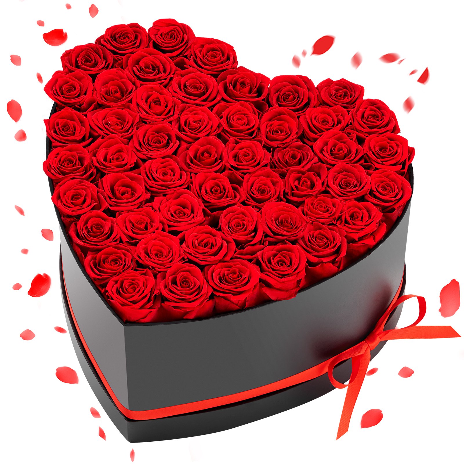 VEVOR 50 Rosas Eternas en Caja con Forma de Corazón, Ramo de Flores Preservadas, Caja de Regalo de Flores para tu Esposa, Madre, Pareja, para Boda, Día de la Madre, San Valentín, Navidad, Rojo