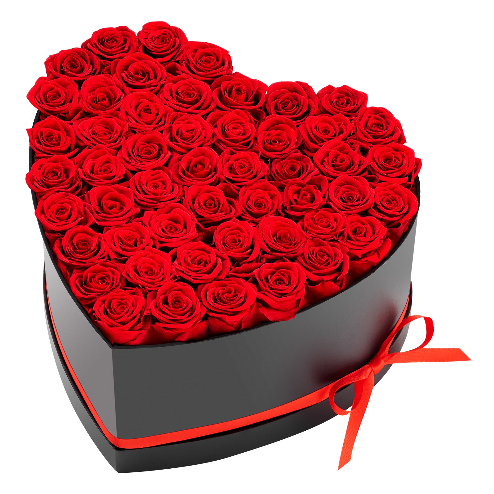 VEVOR 50 Rosas Eternas en Caja con Forma de Corazón, Ramo de Flores Preservadas, Caja de Regalo de Flores para tu Esposa, Madre, Pareja, para Boda, Día de la Madre, San Valentín, Navidad, Rojo