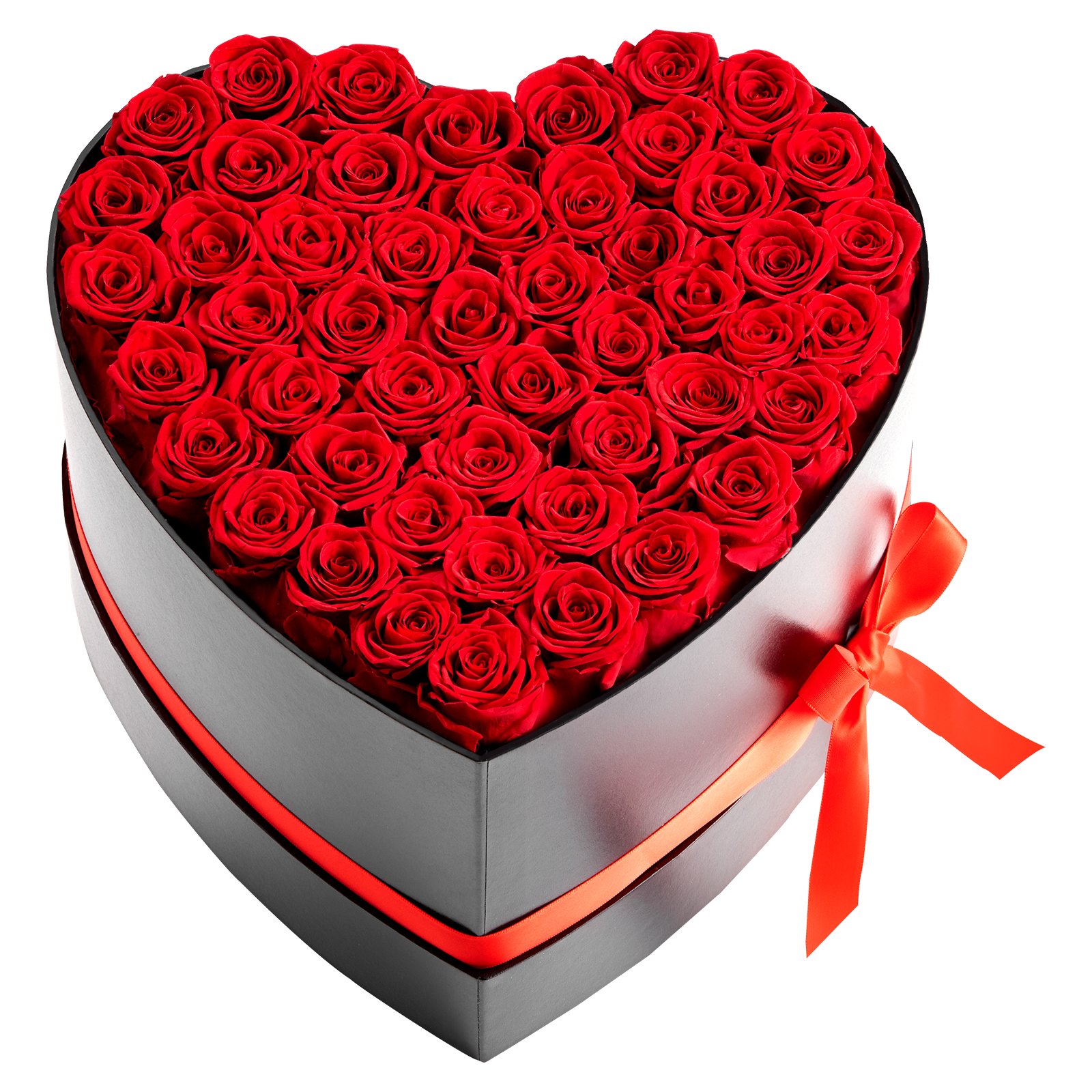 VEVOR 50 Rosas Eternas en Caja con Forma de Corazón, Ramo de Flores Preservadas, Caja de Regalo de Flores para tu Esposa, Madre, Pareja, para Boda, Día de la Madre, San Valentín, Navidad, Rojo