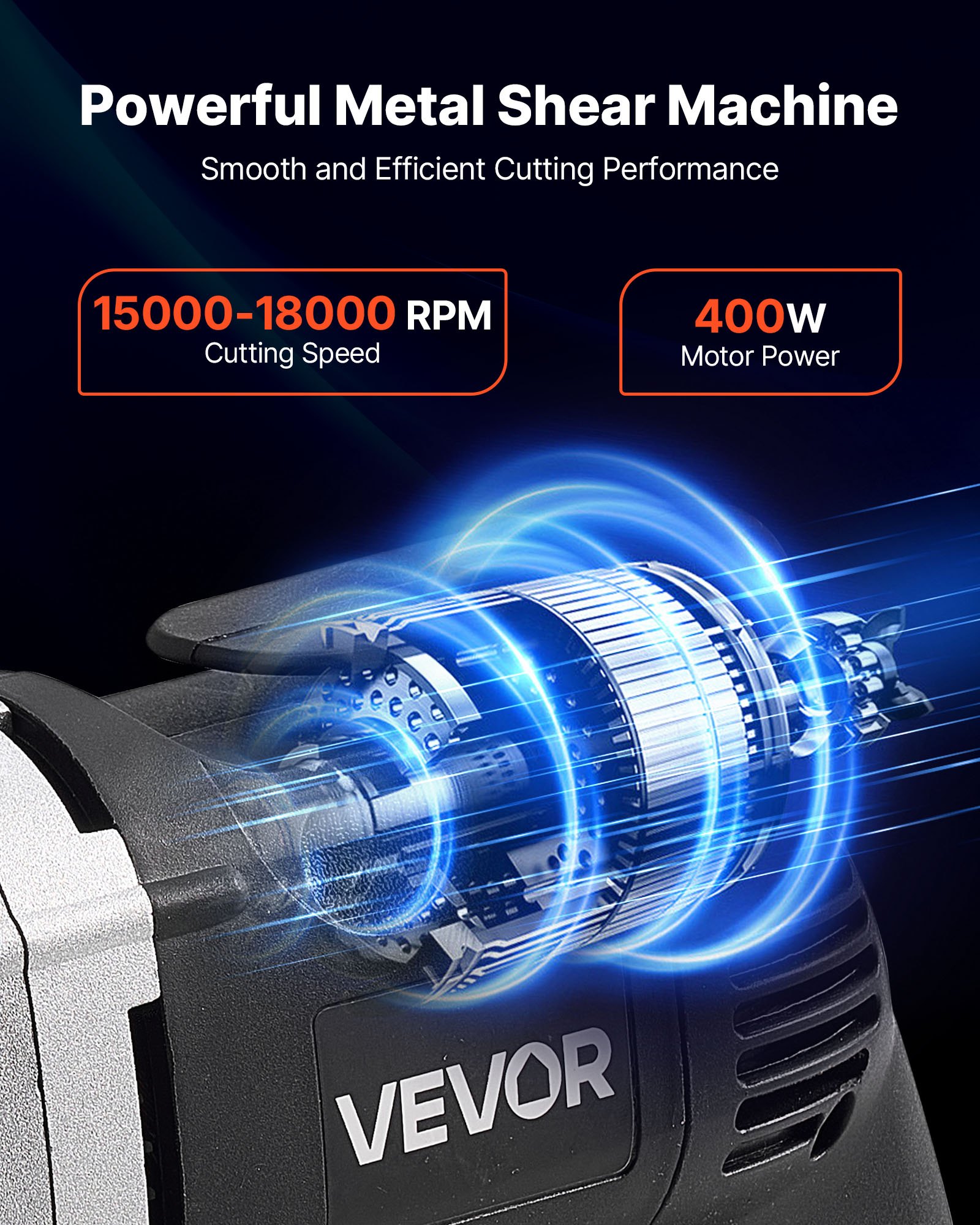 VEVOR Tijeras Eléctricas para Chapa Metálica, con Cable de 4.0 A, Cabezal Giratorio de 360°, Velocidad Variable, Corte Continuo y Limpio para Acero Galvanizado 1,22 mm y Acero Inoxidable 1 mm