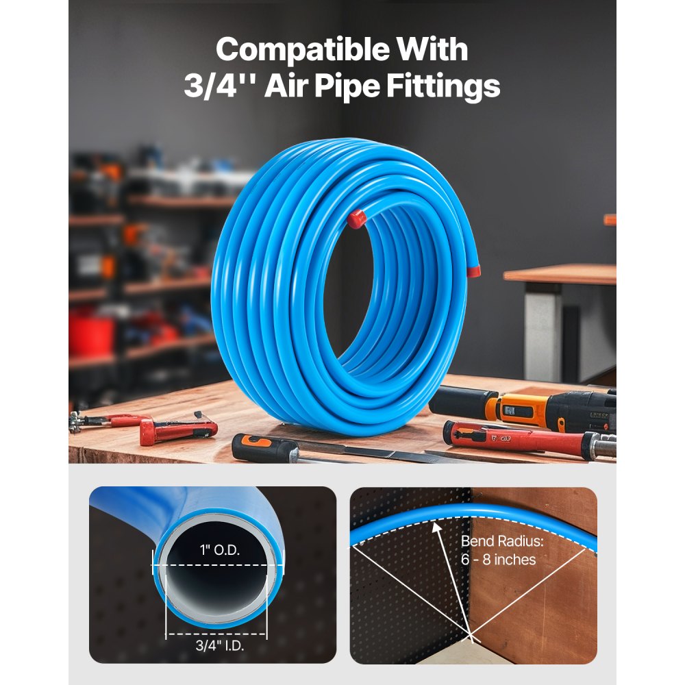 VEVOR Kit de Línea de Compresor de Aire, Sistema de Tuberías de Aire Comprimido Aluminio HDPE, a Prueba Fugas, Resistente a la Presión y Fácil Instalar, para Talleres de Garajes, Azul, Ø 475 x 200 mm