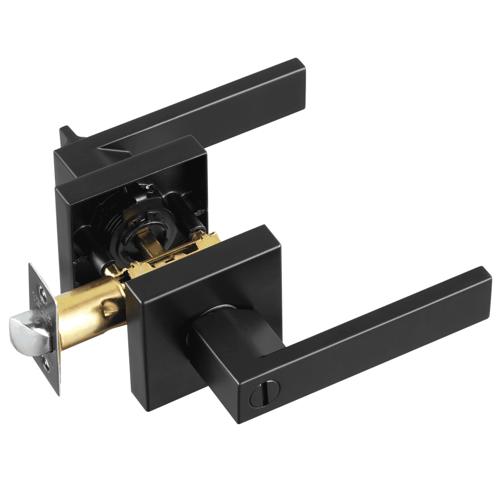 VEVOR 5 PCS Manija de Puerta de Privacidad, Manija Reversible para Zurdos o Diestros con Cerradura sin Llave, Rotación de 45° para Abrir, Interior Cuadrado Universal para Puertas de Baño, Negra Mate