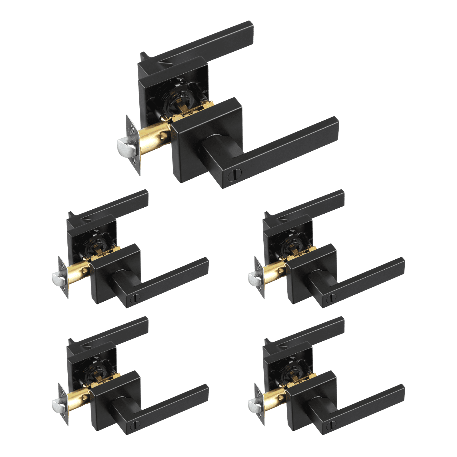 VEVOR 5 PCS Manija de Puerta de Privacidad, Manija Reversible para Zurdos o Diestros con Cerradura sin Llave, Rotación de 45° para Abrir, Interior Cuadrado Universal para Puertas de Baño, Negra Mate
