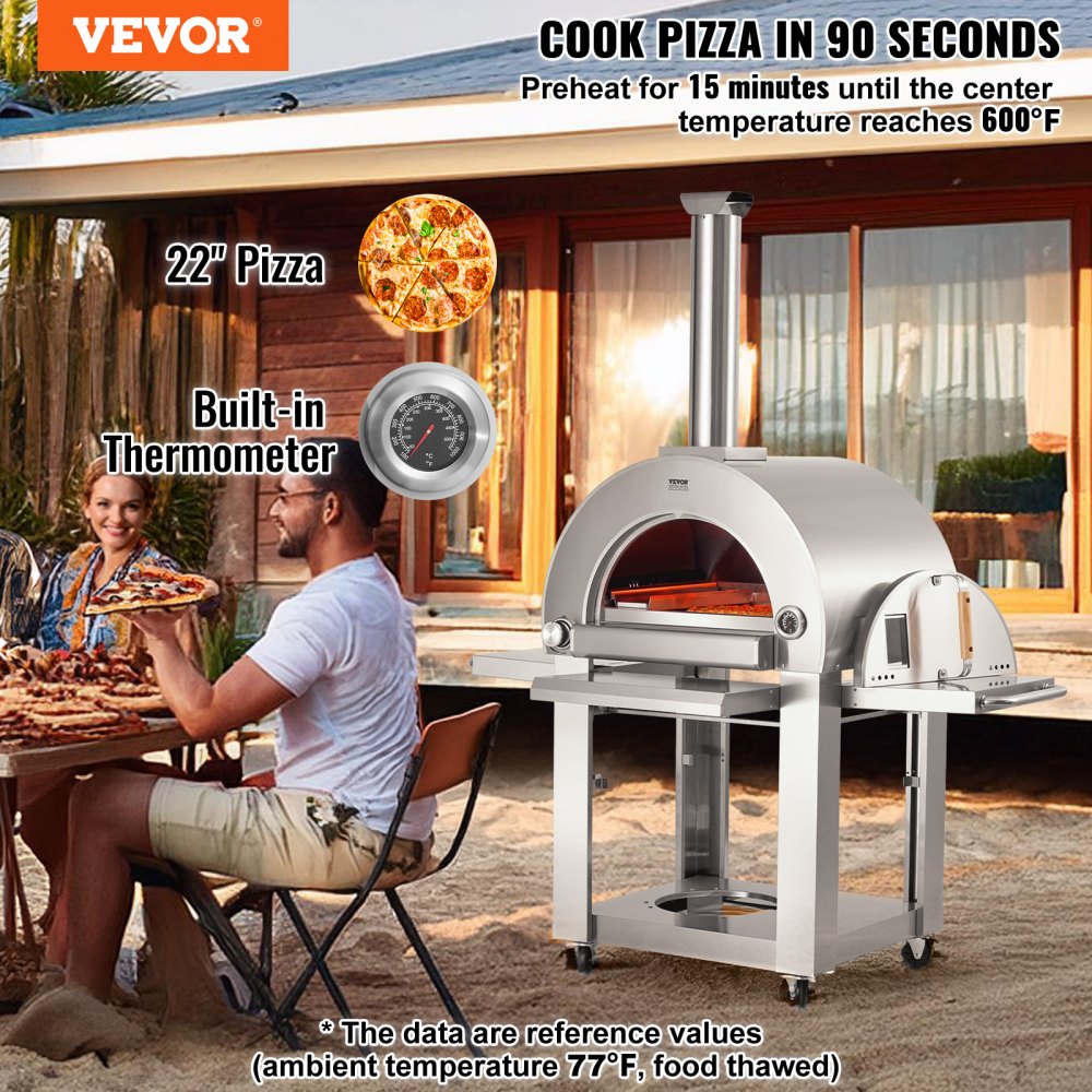 VEVOR Dual-Fuel Outdoor Pizza Oven, Portable 22-Inch Pizza Oven, Pellet and Gas Powered Outdoor Pizza Oven with Thickened Cordierite Pizza Stone, Easy to Move with Wheels for Camping and Garden