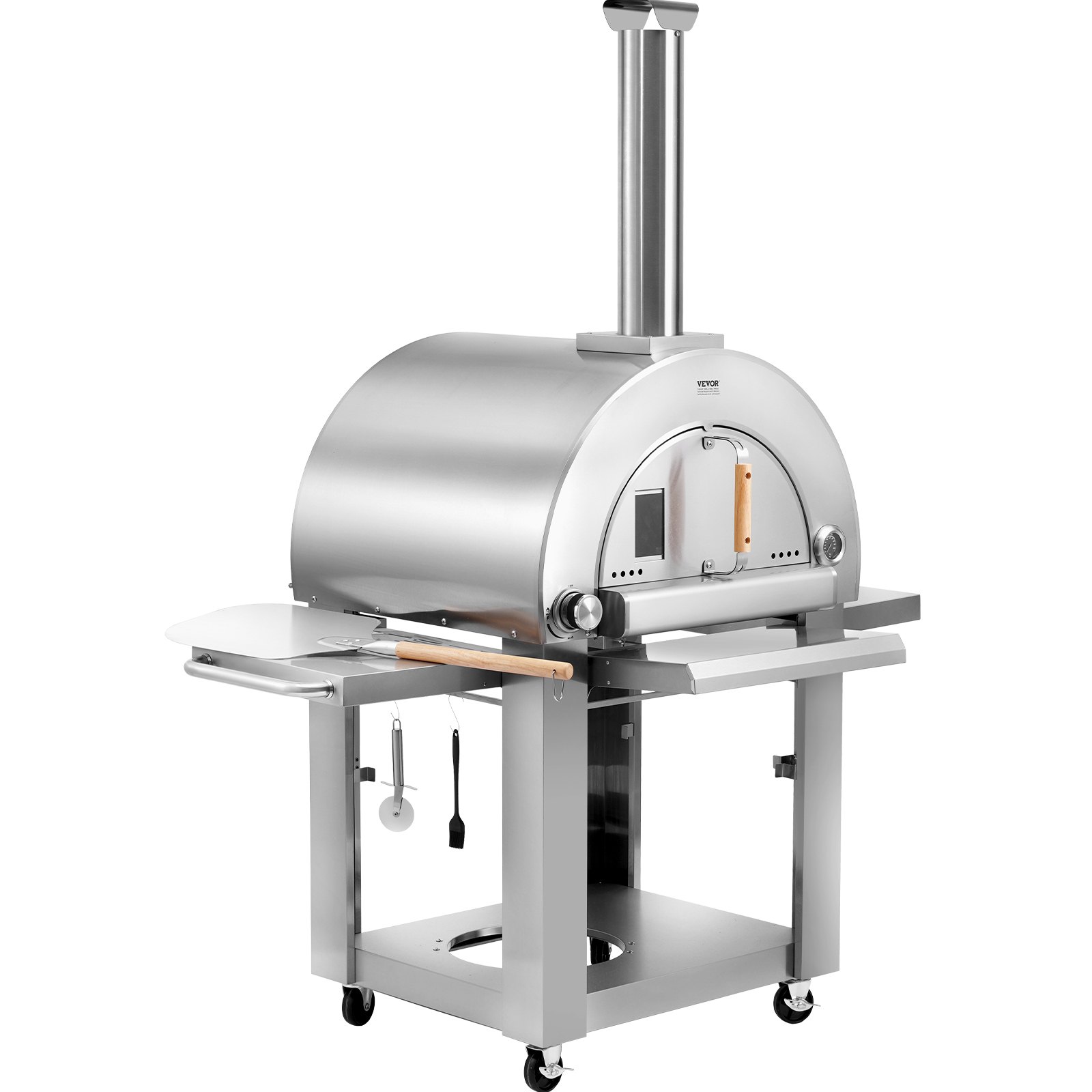 Horno de pizza portátil para exteriores VEVOR de 22" con ruedas, de pellets o gas, para acampar