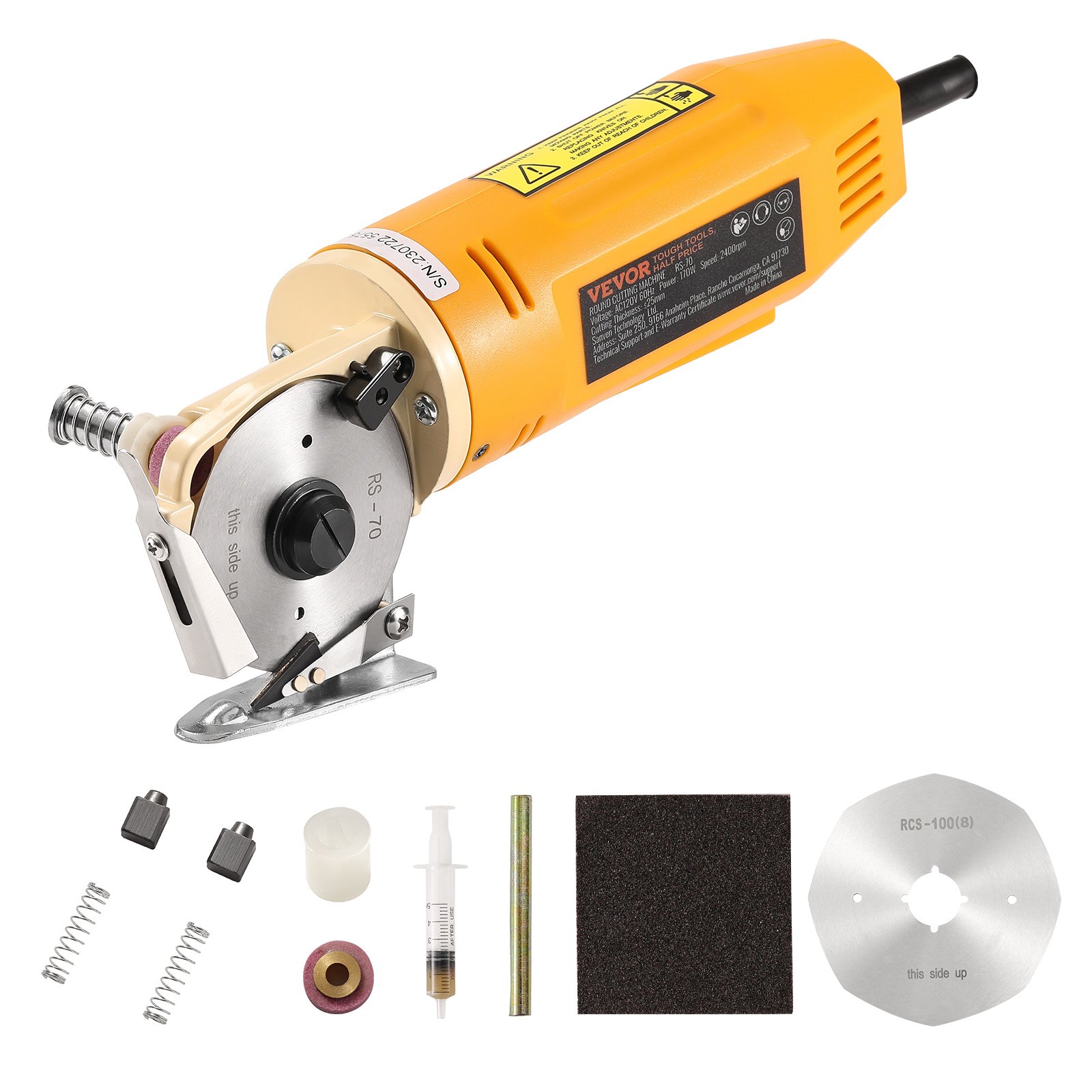 VEVOR Cortador de Tela Eléctrico 170 W Tijera de Costura Rotativo Eléctrico Grosor de Corte 25mm Cortador Eléctrico con Hoja Octogonal 70mm 1 Cuchilla de Repuesto Piedra de Afilar para Cortar Textiles
