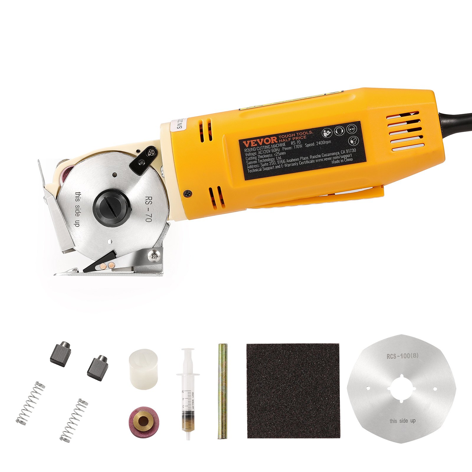 VEVOR Cortador de Tela Eléctrico 170 W Tijera de Costura Rotativo Eléctrico Grosor de Corte 25mm Cortador Eléctrico con Hoja Octogonal 70mm 1 Cuchilla de Repuesto Piedra de Afilar para Cortar Textiles
