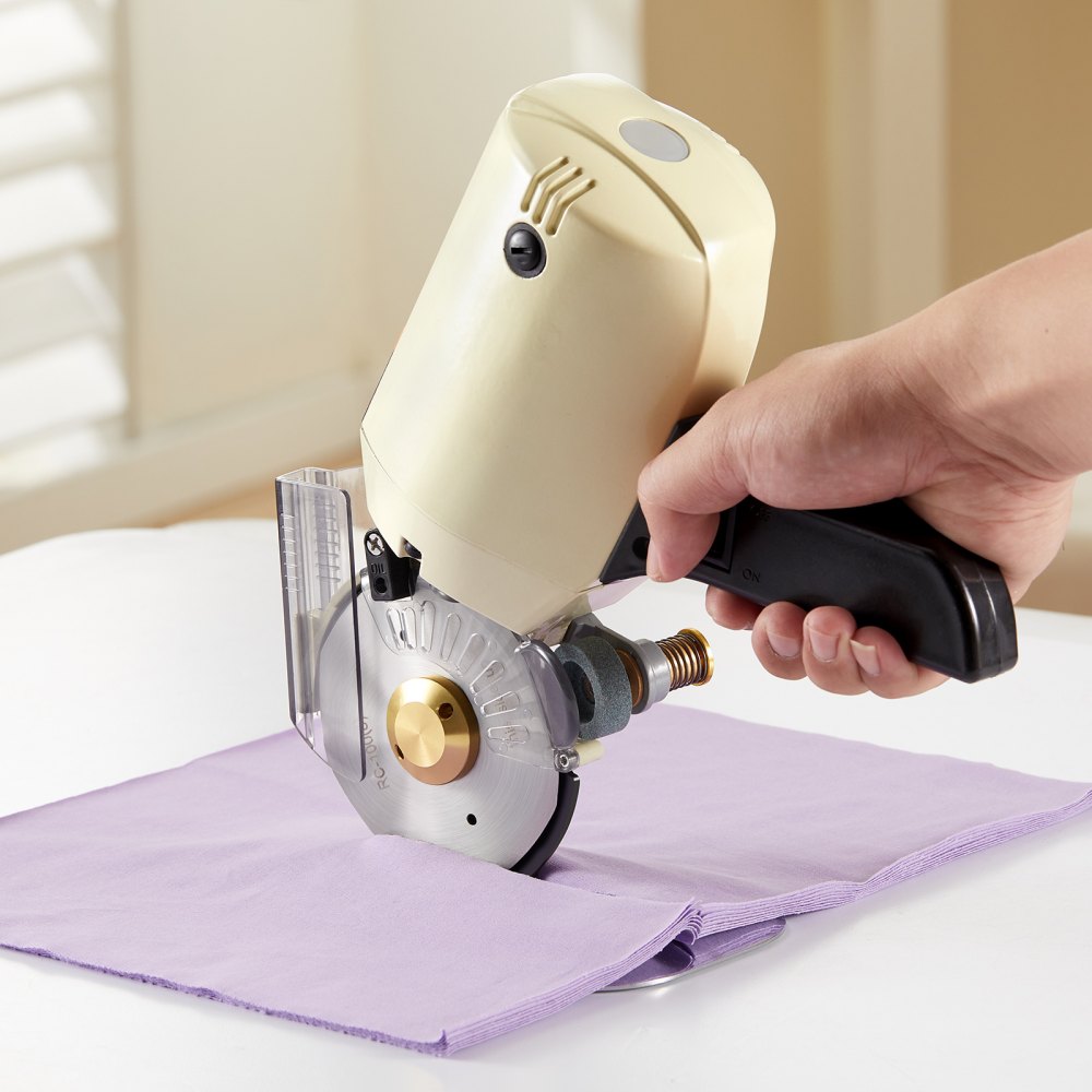 VEVOR Cortador de Tela Eléctrico 250W Tijera de Costura Rotativo Eléctrico Grosor de Corte 27mm Cortador Eléctrico con Hoja Octogonal 100mm 1 Cuchilla de Repuesto Piedra de Afilar para Cortar Textiles